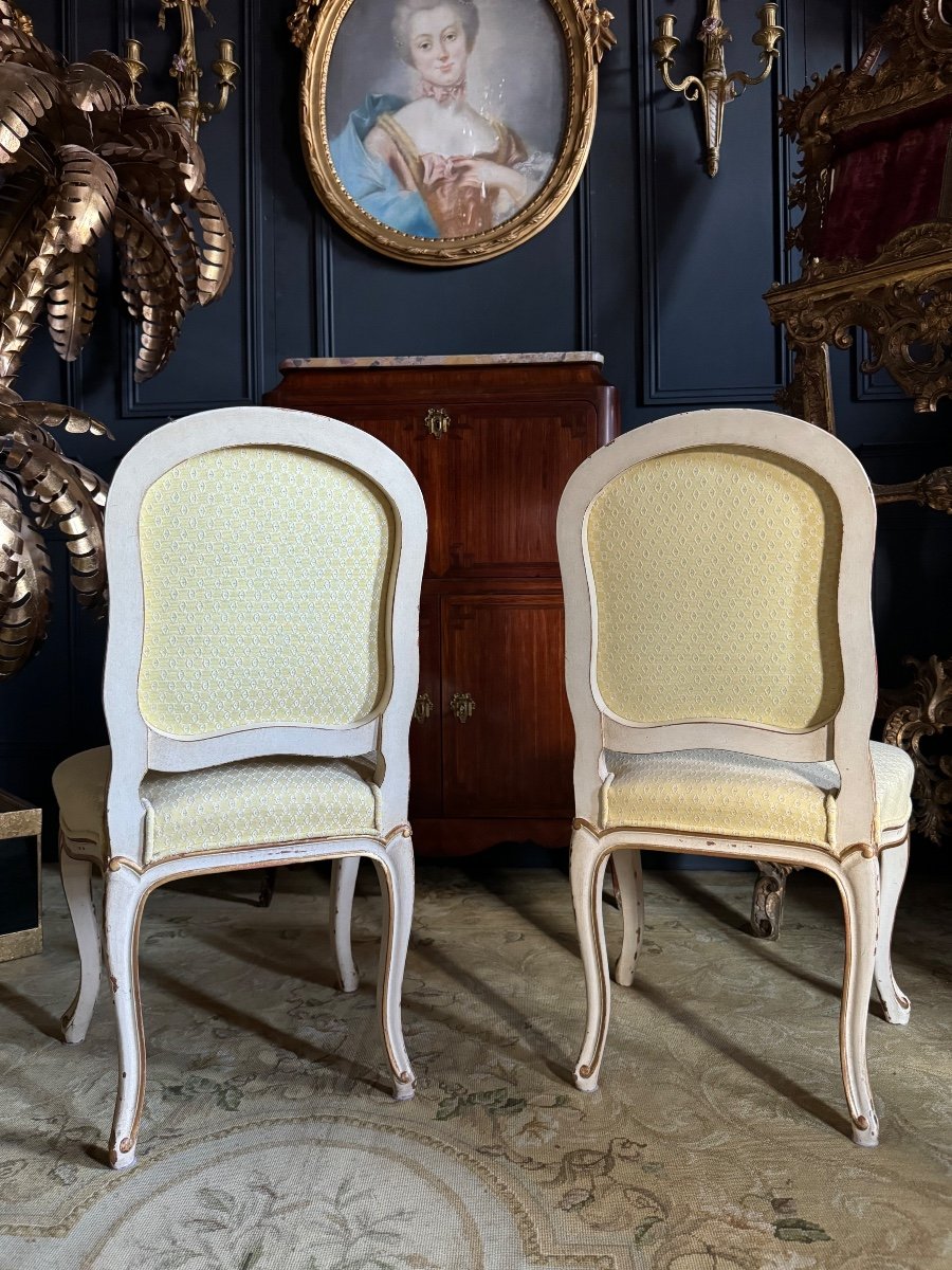 Pair Of Louis XV Style Chairs / Low Chairs In Painted And Gilded Wood - 20th Century -photo-5