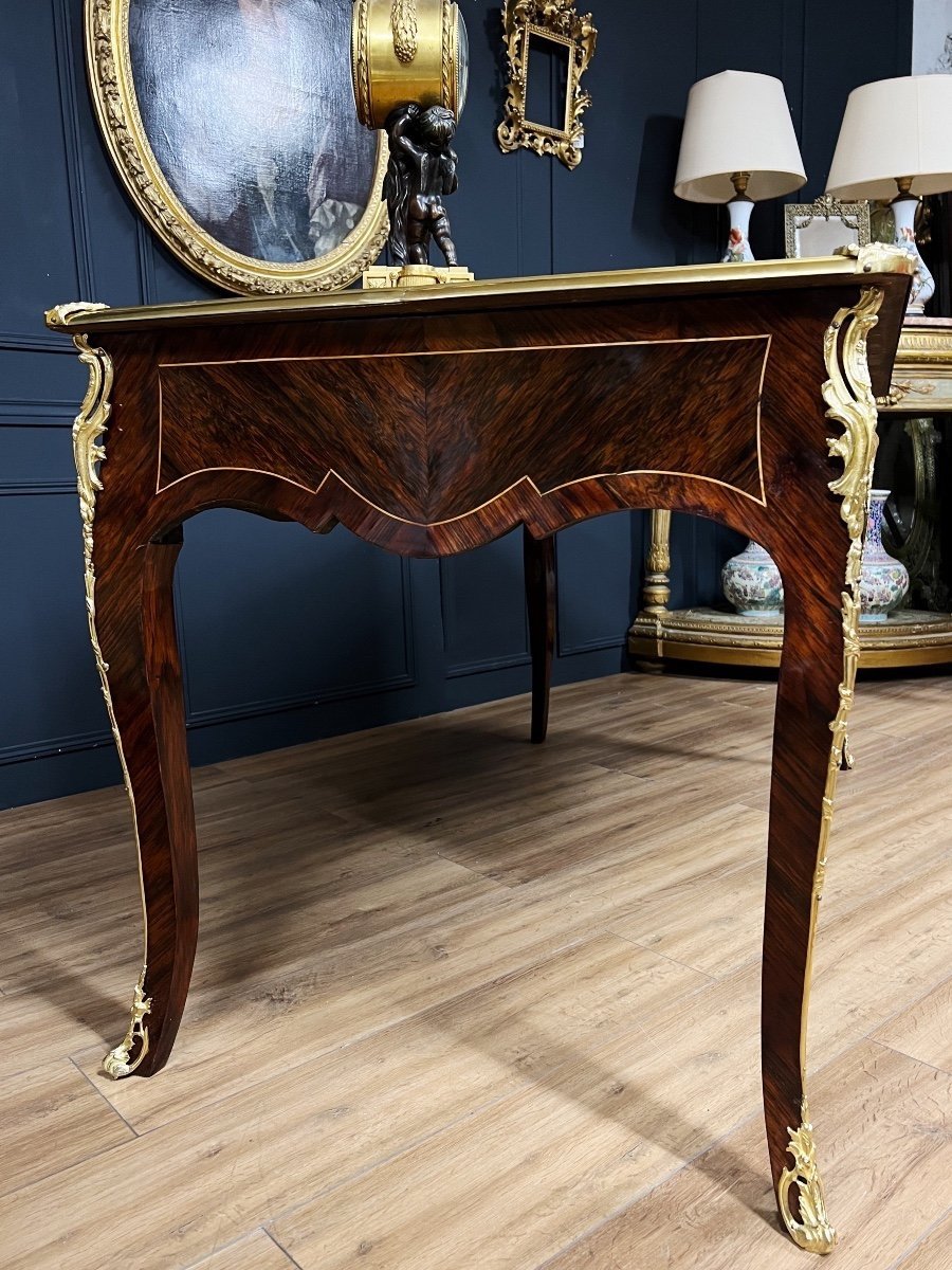 Napoleon III Period Desk In Louis XV Style Marquetry And Gilded Bronzes-photo-1