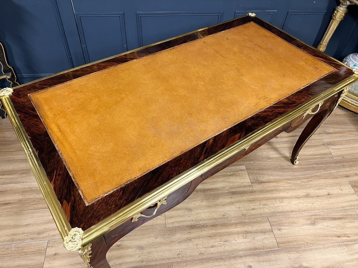 Napoleon III Period Desk In Louis XV Style Marquetry And Gilded Bronzes-photo-3