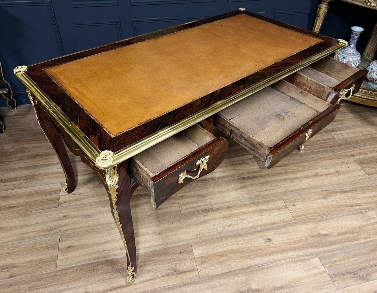 Napoleon III Period Desk In Louis XV Style Marquetry And Gilded Bronzes-photo-4