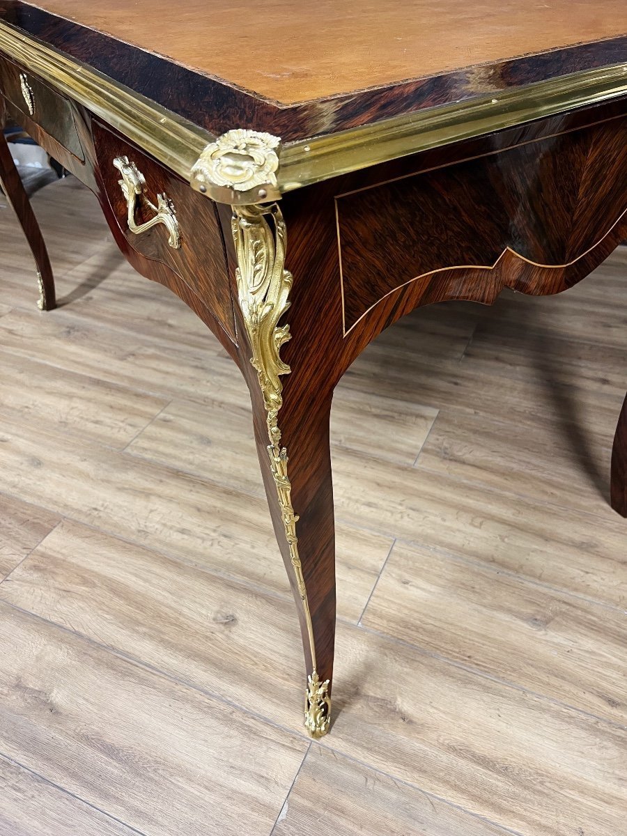 Napoleon III Period Desk In Louis XV Style Marquetry And Gilded Bronzes-photo-5