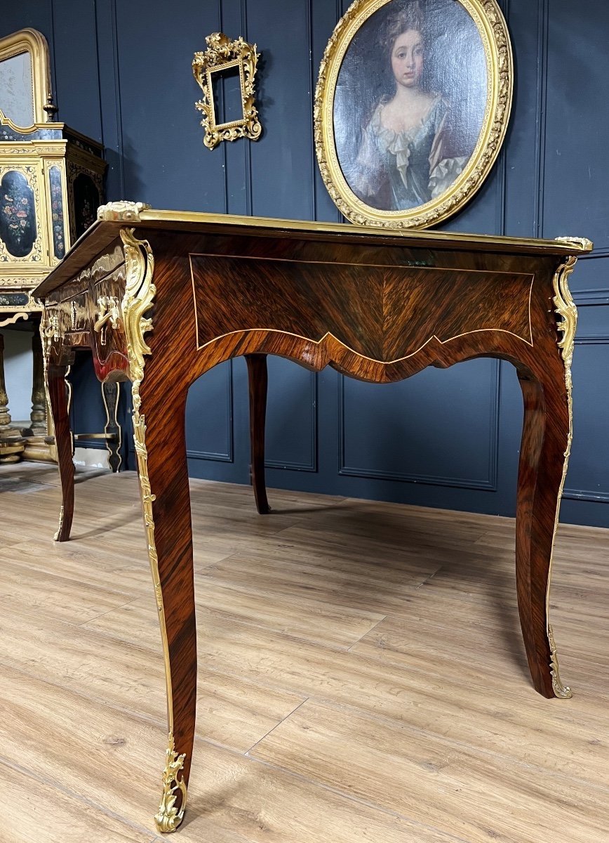 Bureau D’époque Napoléon III En Marqueterie Et Bronzes Dorés De Style Louis XV-photo-6