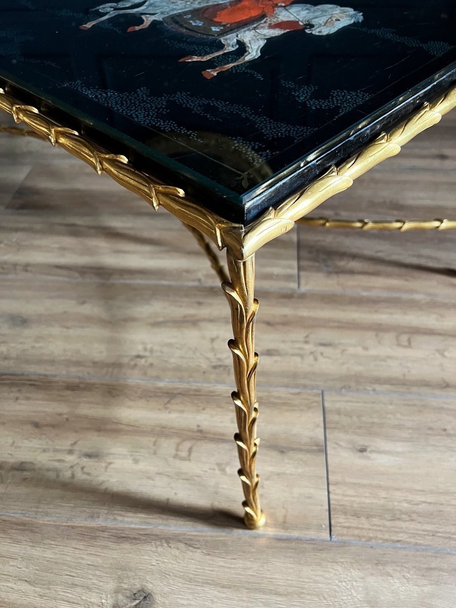 Maison Baguès: Coffee Table In Gilt Bronze And Rare Japanese Chinese Lacquer Top-photo-7