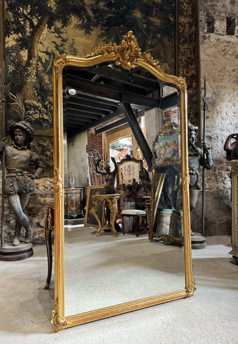 Napoleon III Period Fireplace Mirror In Gilded Wood With Louis XV Style Leaf-photo-2