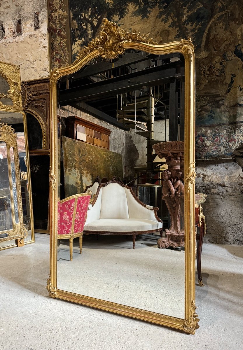 Napoleon III Period Fireplace Mirror In Gilded Wood With Louis XV Style Leaf-photo-3