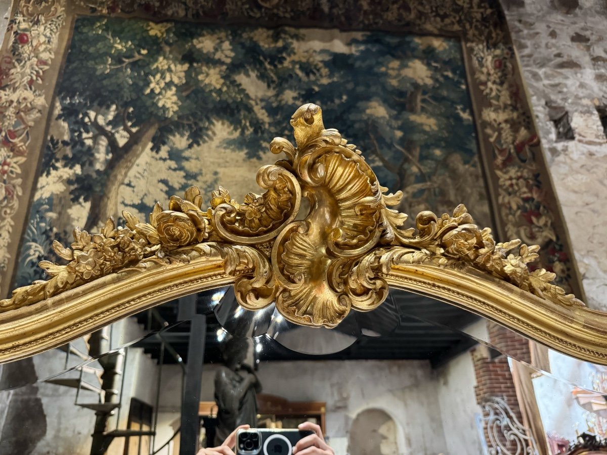 Miroir De Cheminée D’époque Napoléon III En Bois Doré à La Feuille De Style Louis XV-photo-1