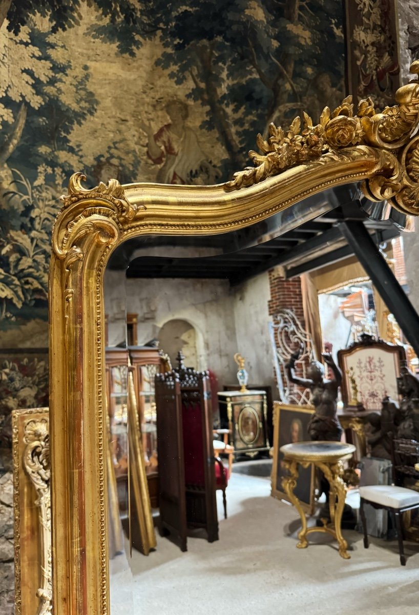 Napoleon III Period Fireplace Mirror In Gilded Wood With Louis XV Style Leaf-photo-2