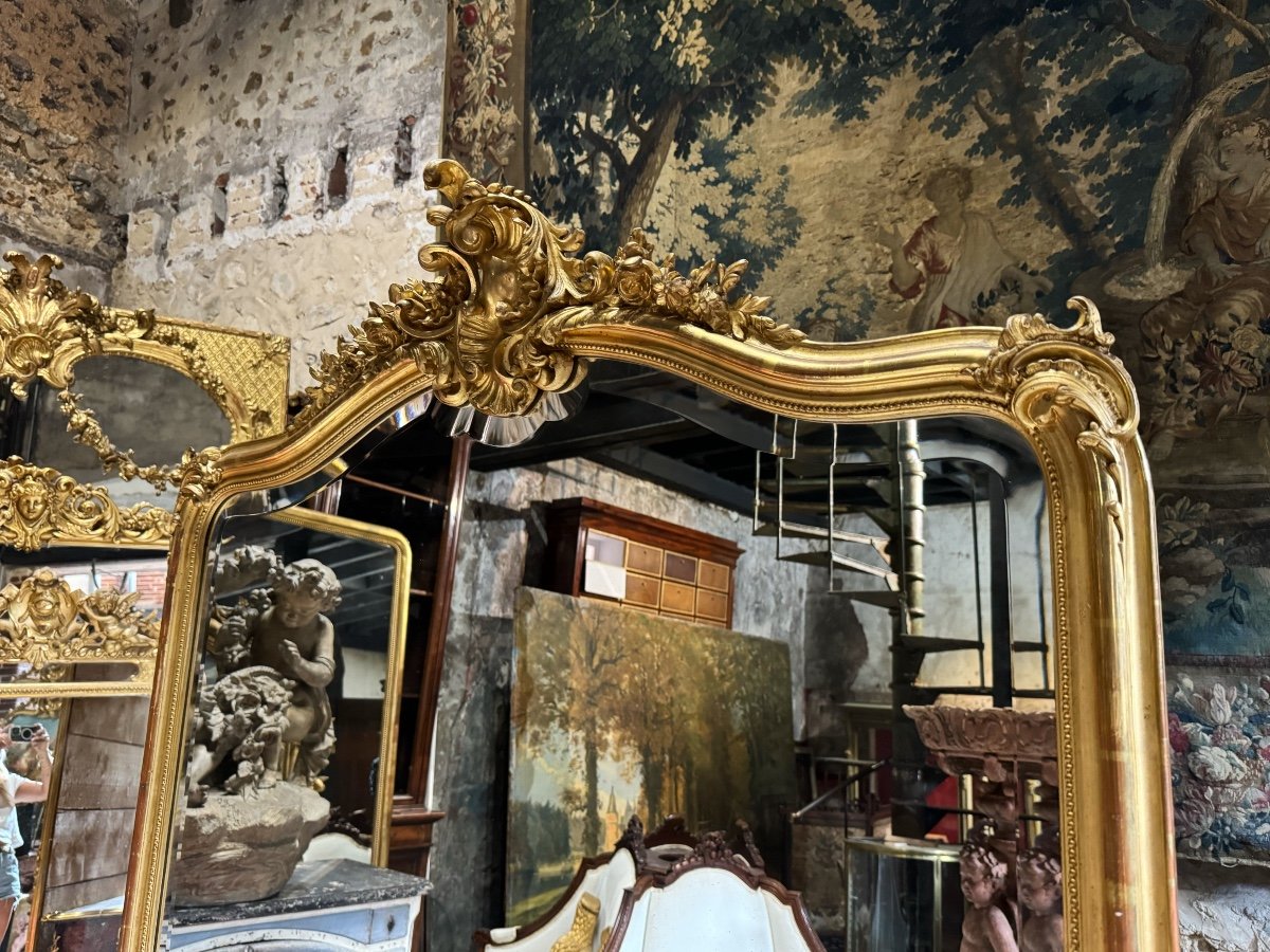 Napoleon III Period Fireplace Mirror In Gilded Wood With Louis XV Style Leaf-photo-3