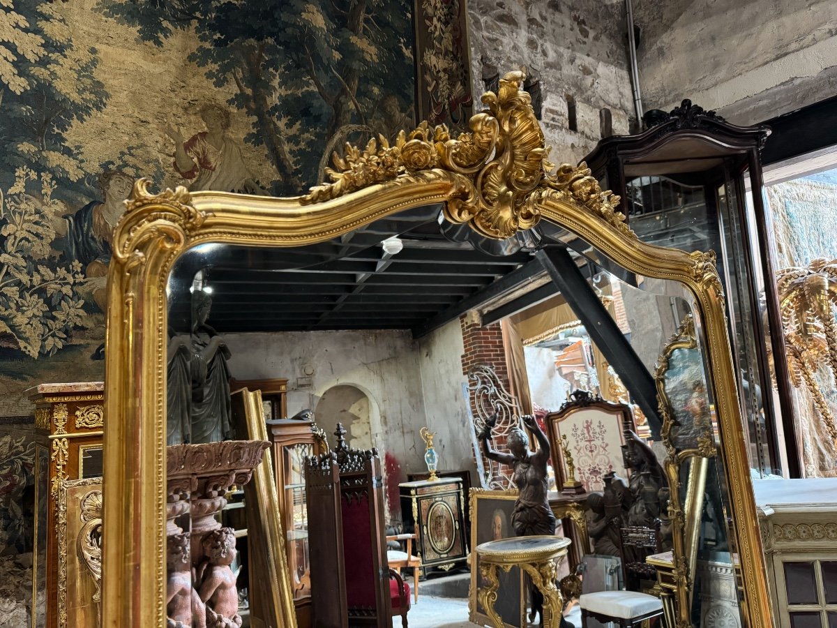 Napoleon III Period Fireplace Mirror In Gilded Wood With Louis XV Style Leaf-photo-4