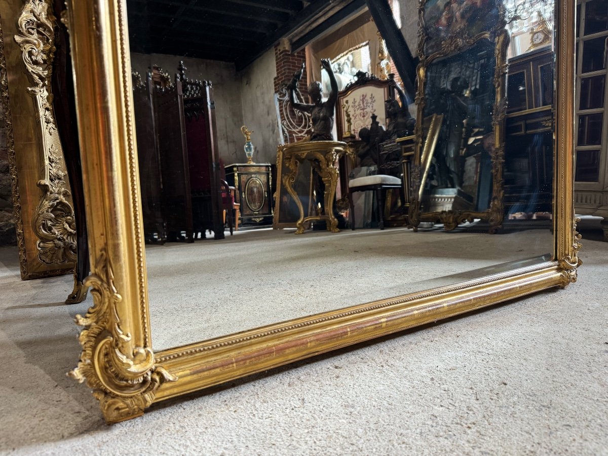 Miroir De Cheminée D’époque Napoléon III En Bois Doré à La Feuille De Style Louis XV-photo-6