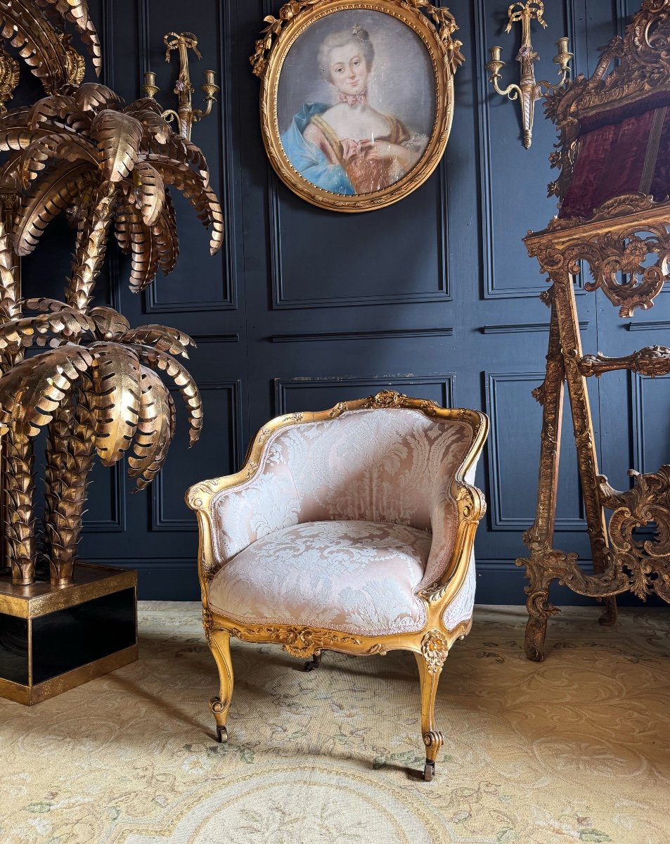 Napoleon III Period Fireside Chair In Gilded And Carved Wood In Louis XV Style - 19th Century-photo-4