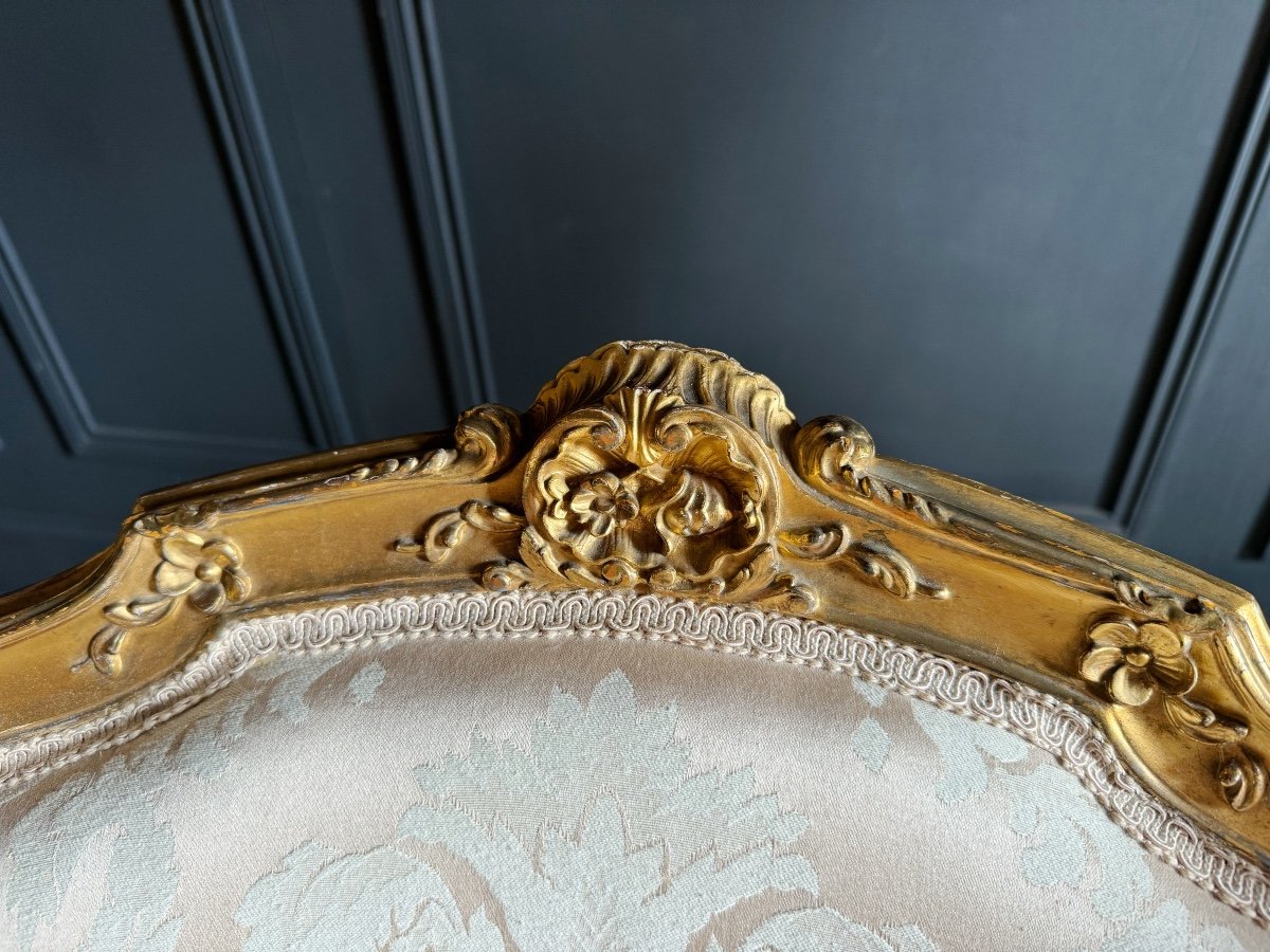 Napoleon III Period Fireside Chair In Gilded And Carved Wood In Louis XV Style - 19th Century-photo-1