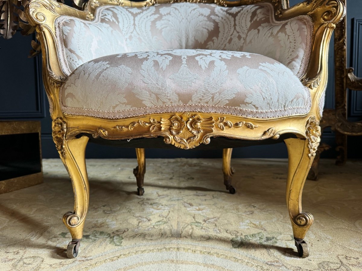 Napoleon III Period Fireside Chair In Gilded And Carved Wood In Louis XV Style - 19th Century-photo-2