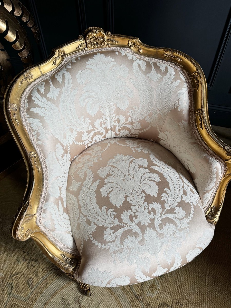 Napoleon III Period Fireside Chair In Gilded And Carved Wood In Louis XV Style - 19th Century-photo-4