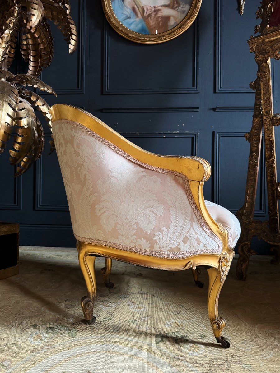 Napoleon III Period Fireside Chair In Gilded And Carved Wood In Louis XV Style - 19th Century-photo-6