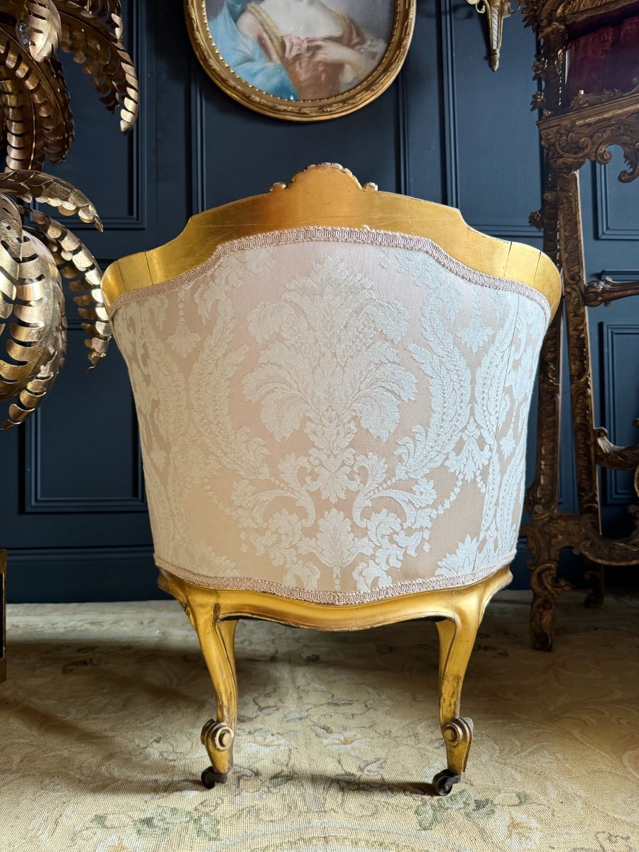 Chauffeuse D’époque Napoléon III En Bois Doré Et Sculpté De Style Louis XV - XIXe-photo-7