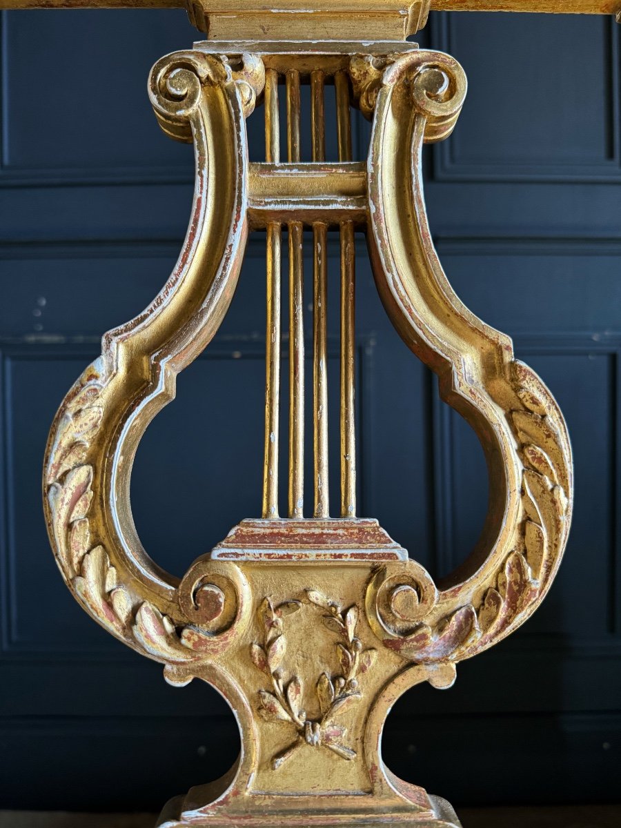 Pair Of Napoleon III Period Lyre Chairs In Gilded And Carved Wood In Louis XVI Style-photo-3