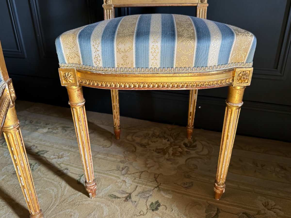 Pair Of Napoleon III Period Lyre Chairs In Gilded And Carved Wood In Louis XVI Style-photo-5