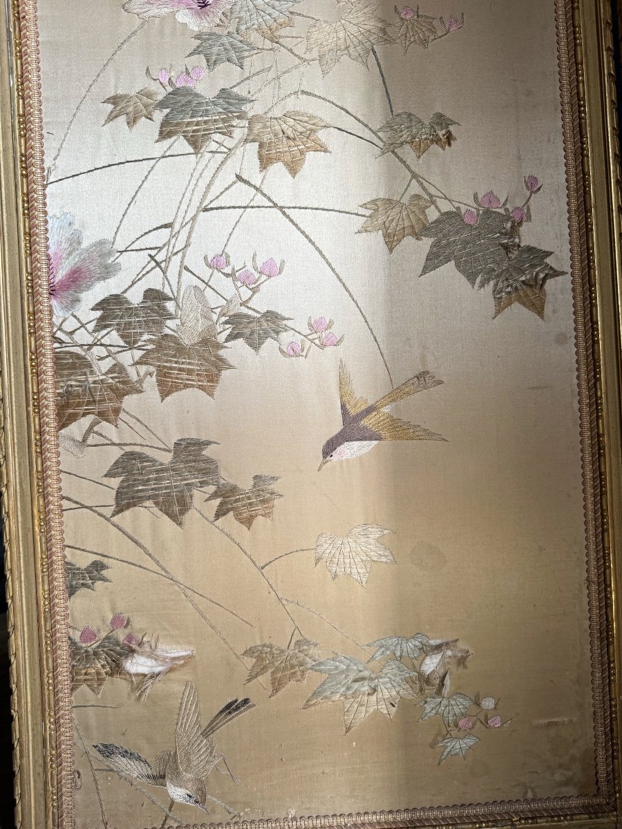 Napoleon III Period Screen In Gilded Wood And Chinese Silk In Louis XVI Style-photo-6