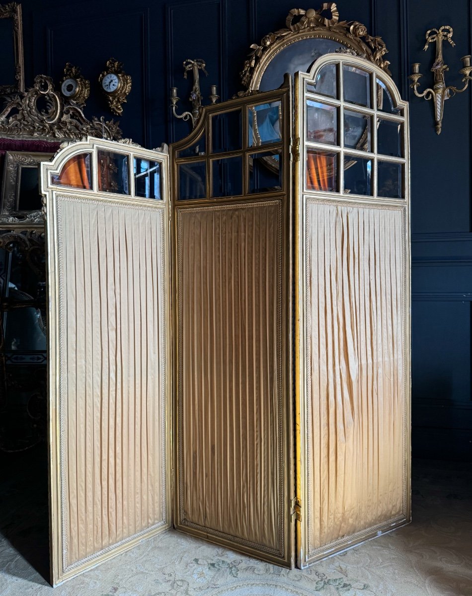 Napoleon III Period Screen In Gilded Wood And Chinese Silk In Louis XVI Style-photo-8