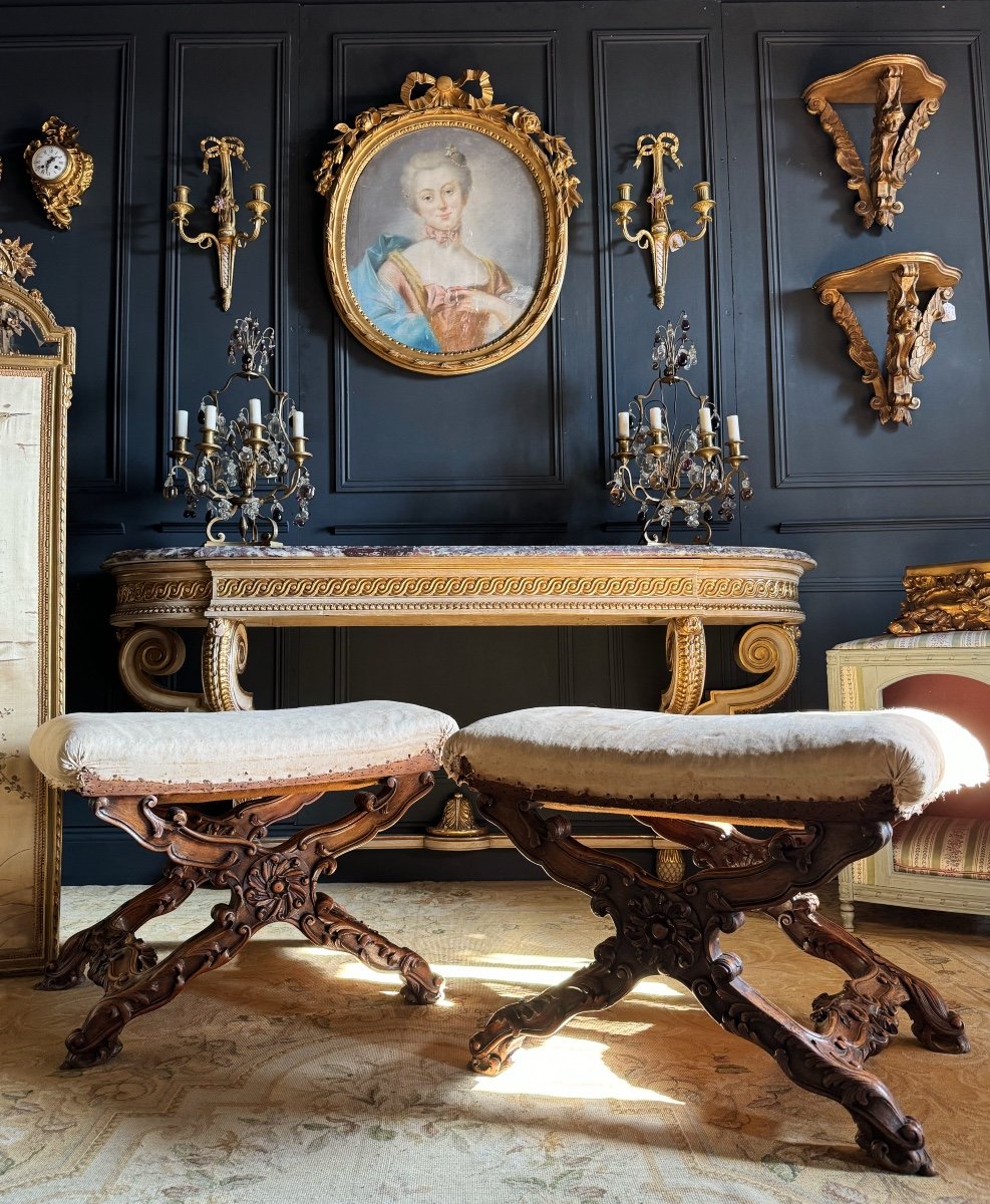 Pair Of Late 19th Century Louis XV Style Wooden Curules -photo-2