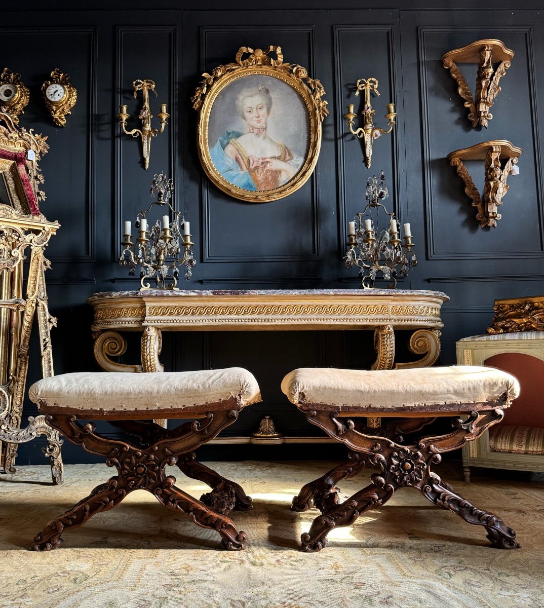 Pair Of Late 19th Century Louis XV Style Wooden Curules -photo-3