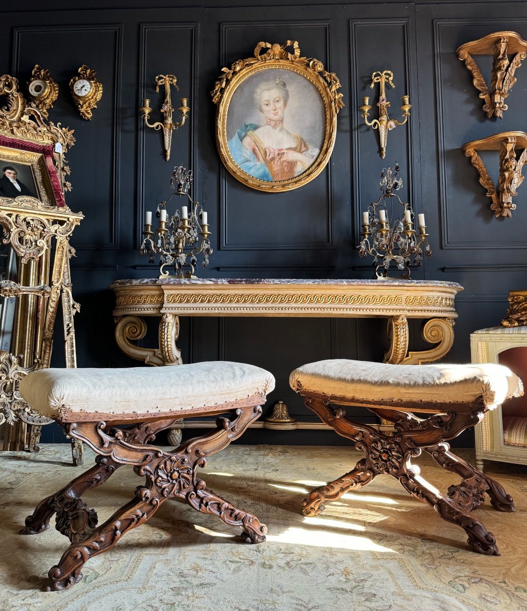 Pair Of Late 19th Century Louis XV Style Wooden Curules 