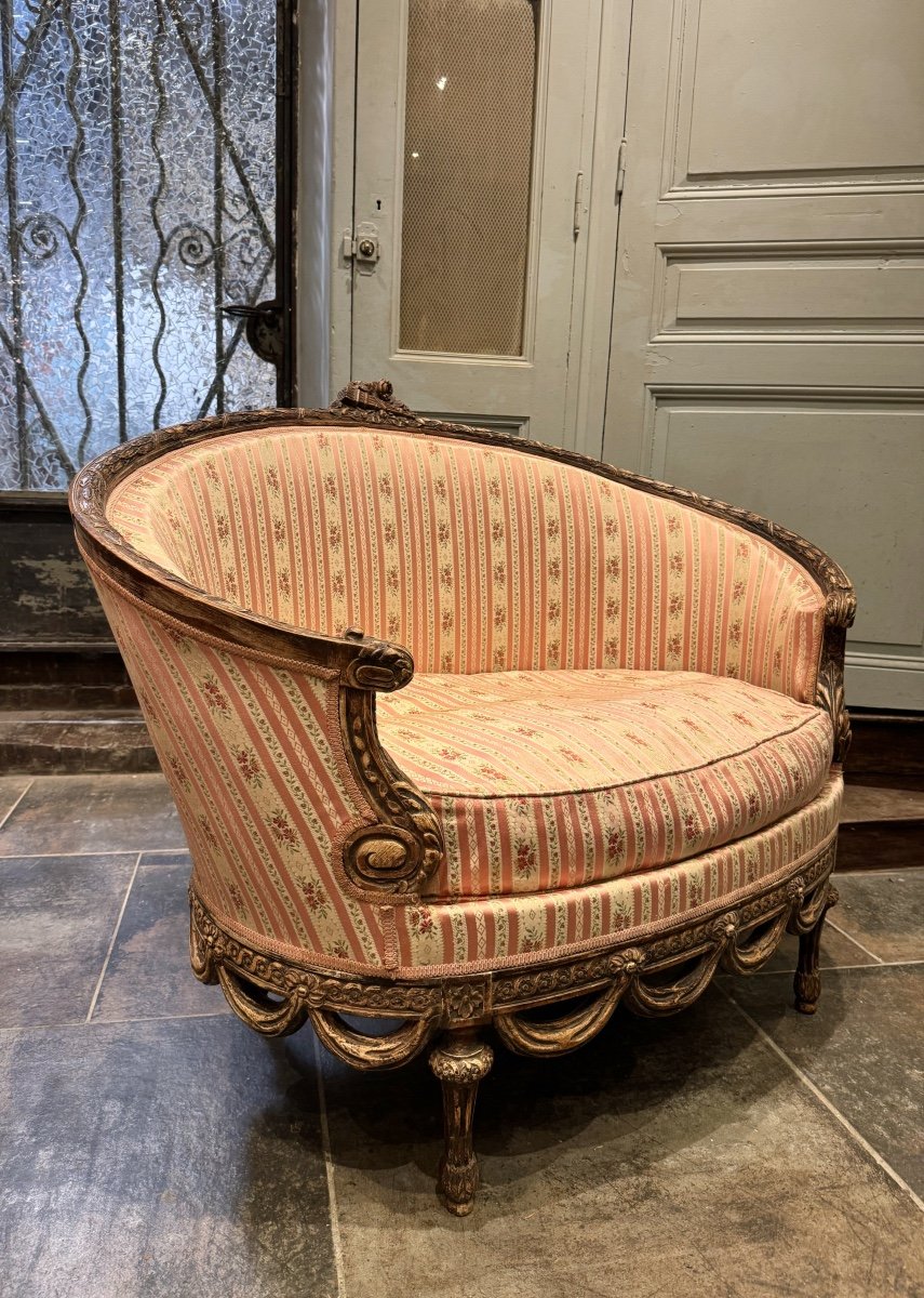 Small Sofa / Marquise From The Napoleon III Period In Waxed Wood In Louis XVI Style-photo-3