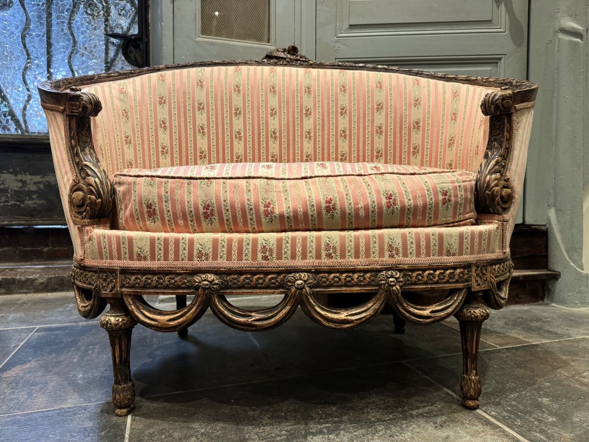 Small Sofa / Marquise From The Napoleon III Period In Waxed Wood In Louis XVI Style-photo-1