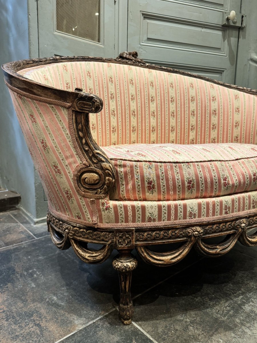 Small Sofa / Marquise From The Napoleon III Period In Waxed Wood In Louis XVI Style-photo-2