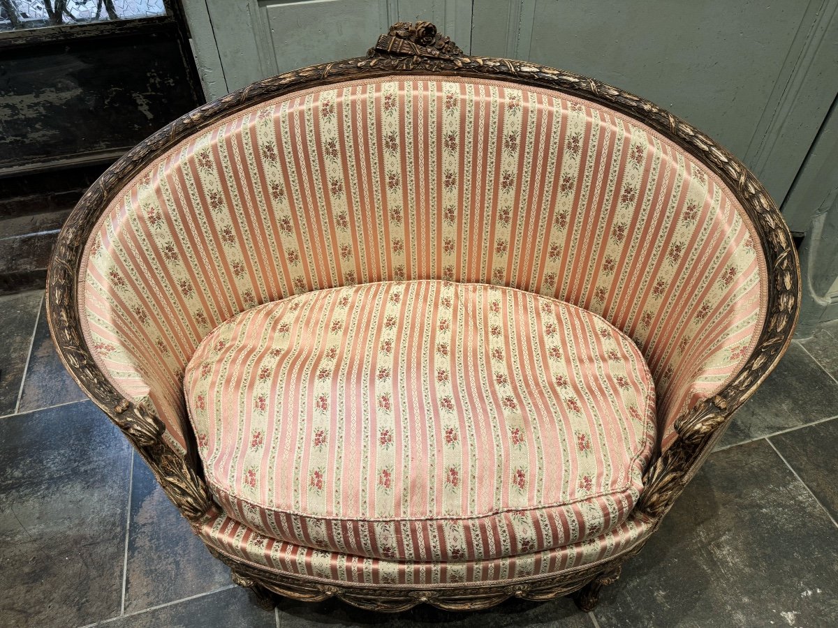 Small Sofa / Marquise From The Napoleon III Period In Waxed Wood In Louis XVI Style-photo-4