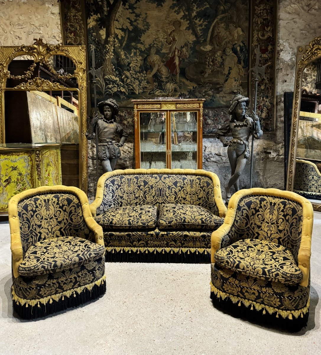 Napoleon III Style Living Room With Floral Decoration - 19th Century -photo-2