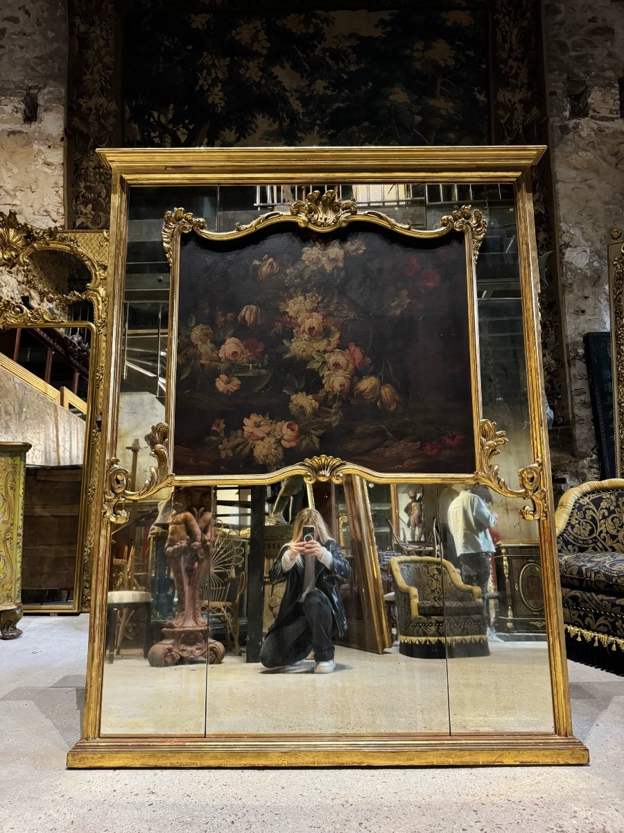 Napoleon III Period Trumeau Mirror In Gilded Wood - 19th Century -photo-2