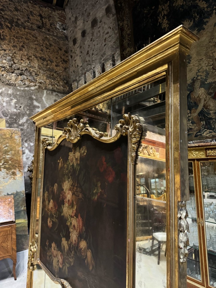 Napoleon III Period Trumeau Mirror In Gilded Wood - 19th Century -photo-2