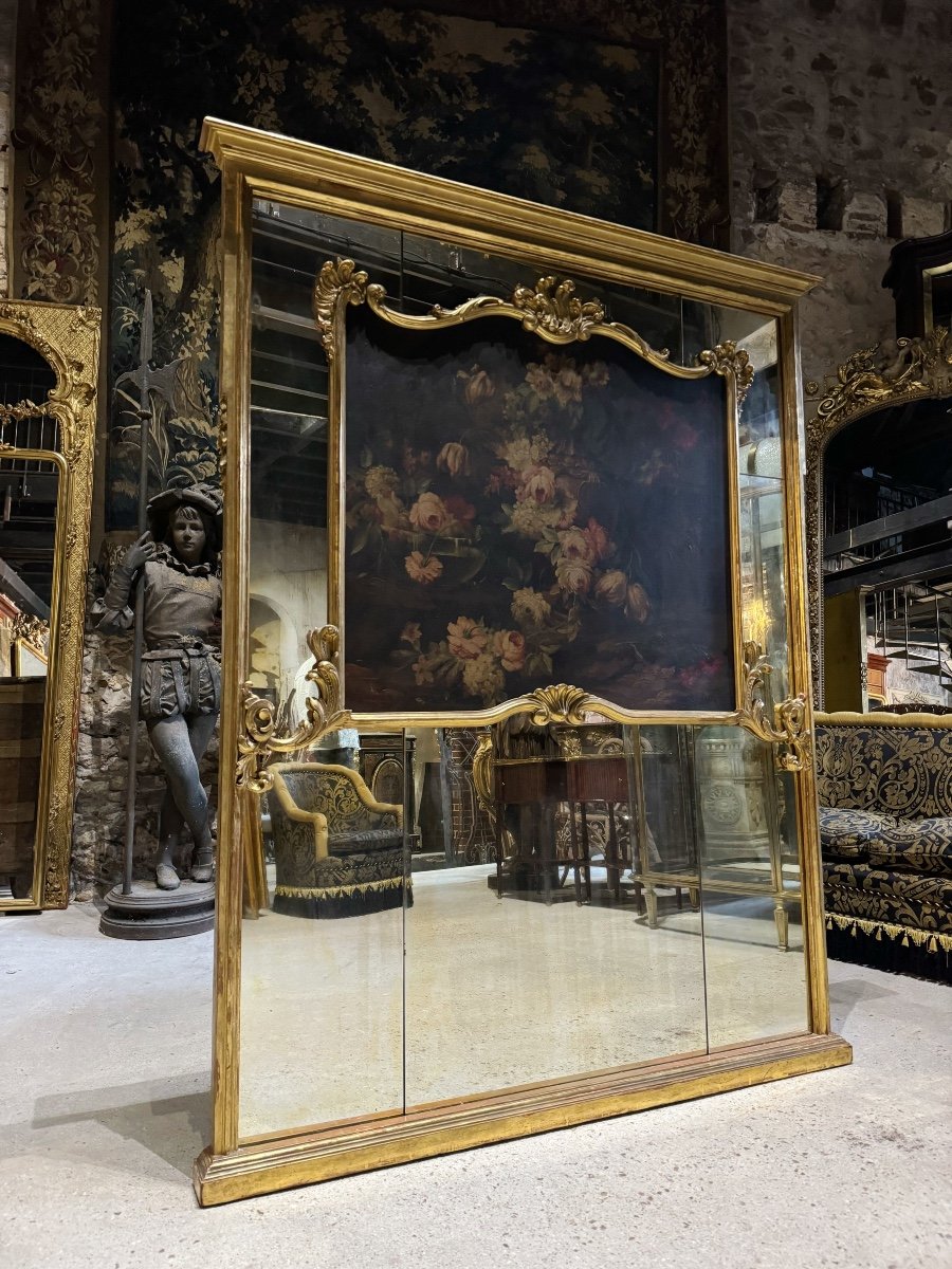 Napoleon III Period Trumeau Mirror In Gilded Wood - 19th Century -photo-5