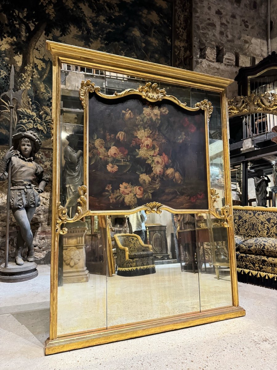 Napoleon III Period Trumeau Mirror In Gilded Wood - 19th Century 