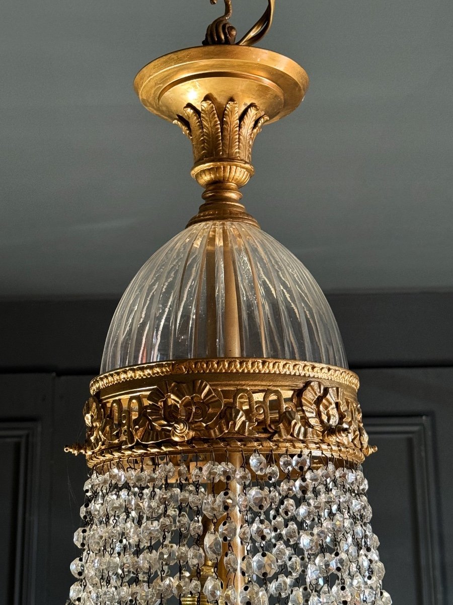 19th Century Louis XVI Style Gilt Bronze Chandelier With Crystal Tassels - H125cm-photo-4