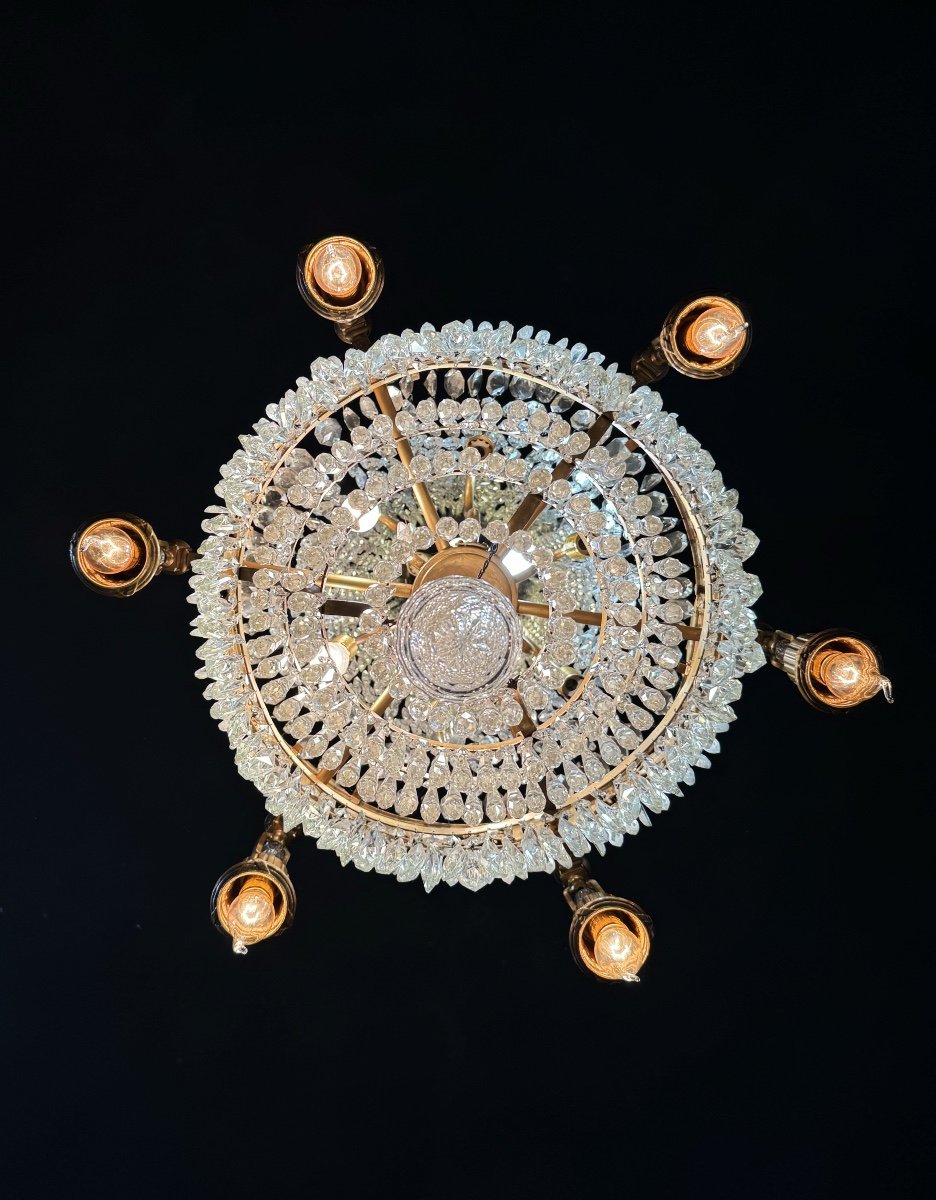 19th Century Louis XVI Style Gilt Bronze Chandelier With Crystal Tassels - H125cm-photo-6