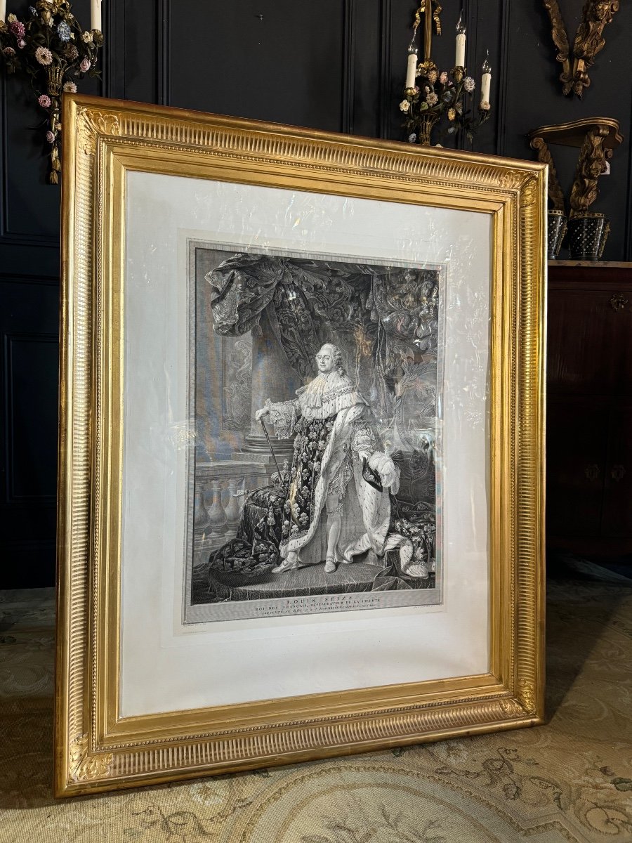 Gravure Du XIXe : Portrait De Louis XVI Dans Un Cadre En Bois Doré -photo-4