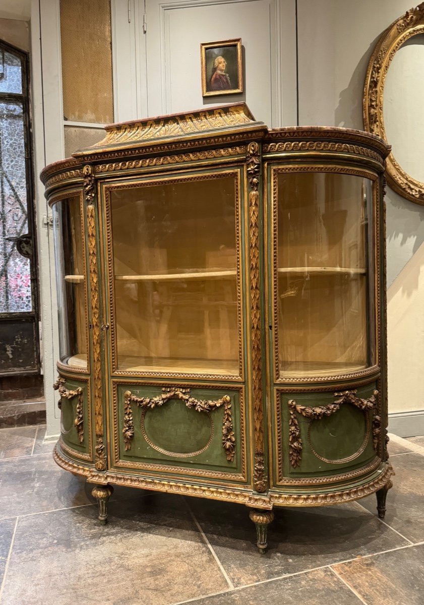 Vitrine Du XIXe En Bois Peint Et Doré De Style Louis XVI-photo-2