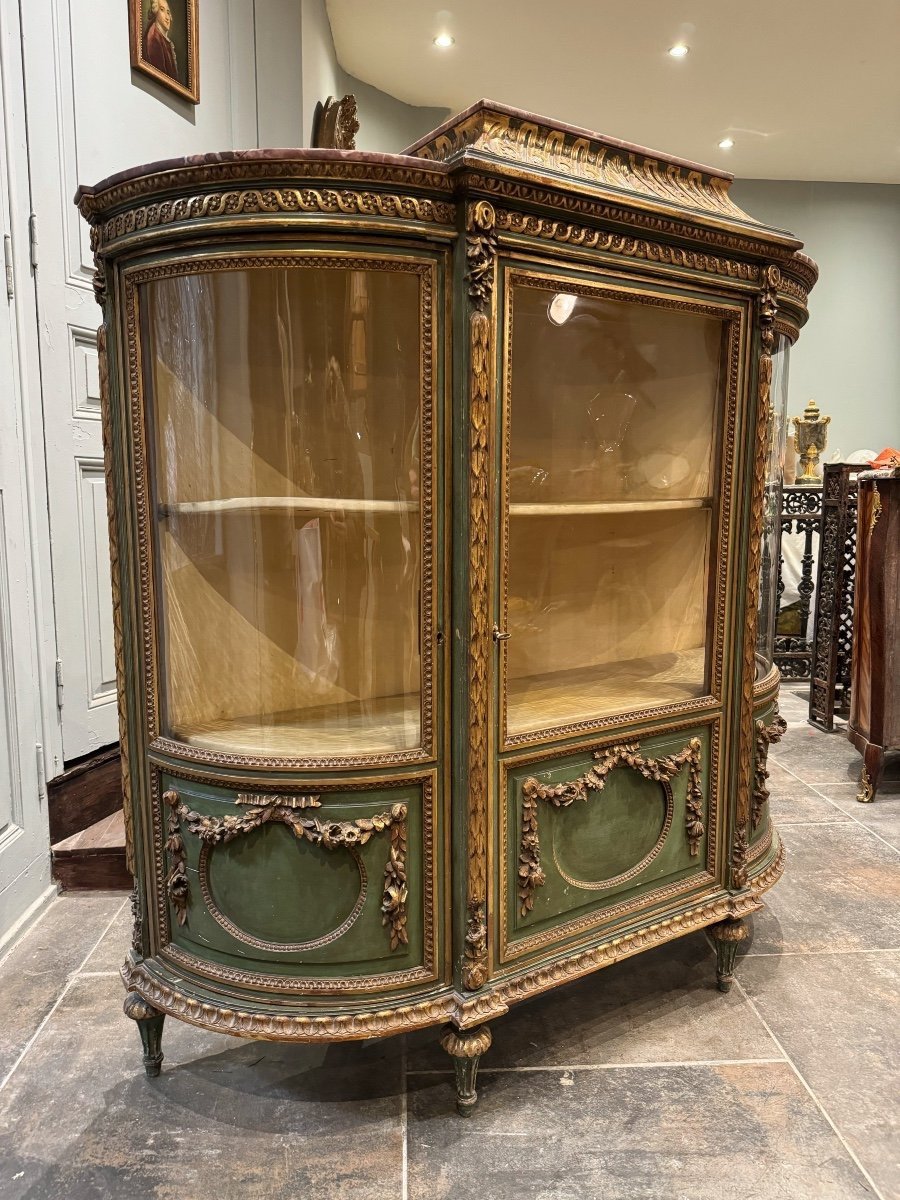 Vitrine Du XIXe En Bois Peint Et Doré De Style Louis XVI-photo-3