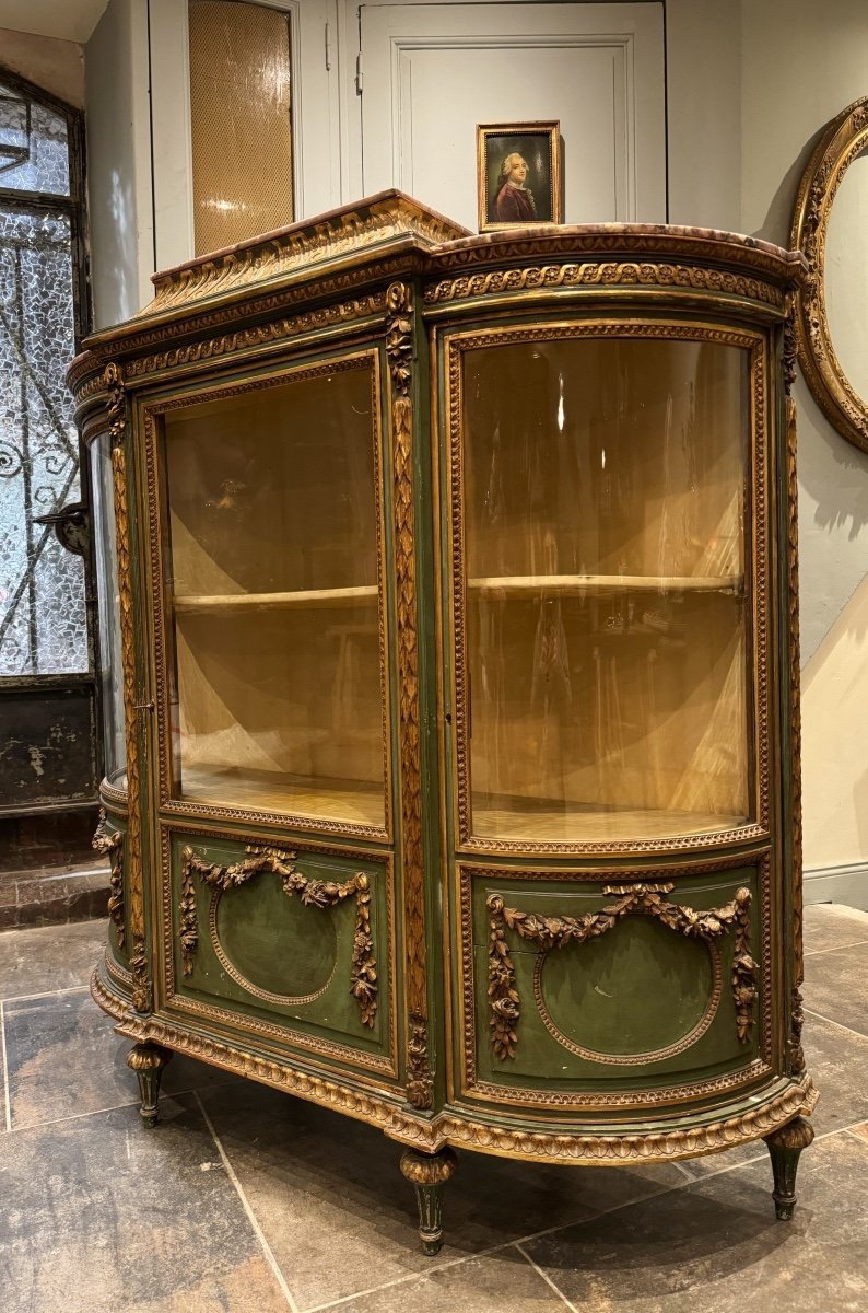 Vitrine Du XIXe En Bois Peint Et Doré De Style Louis XVI-photo-4