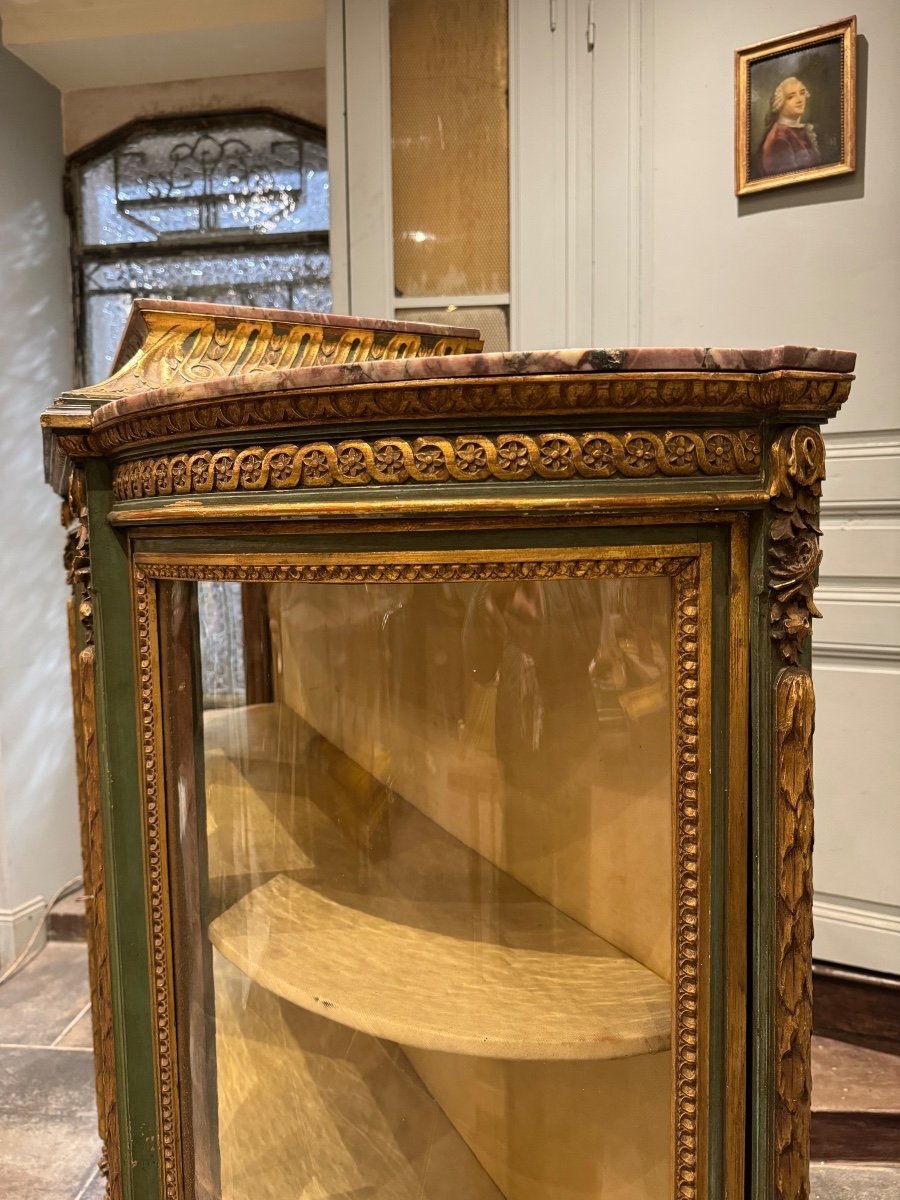 Vitrine Du XIXe En Bois Peint Et Doré De Style Louis XVI-photo-7