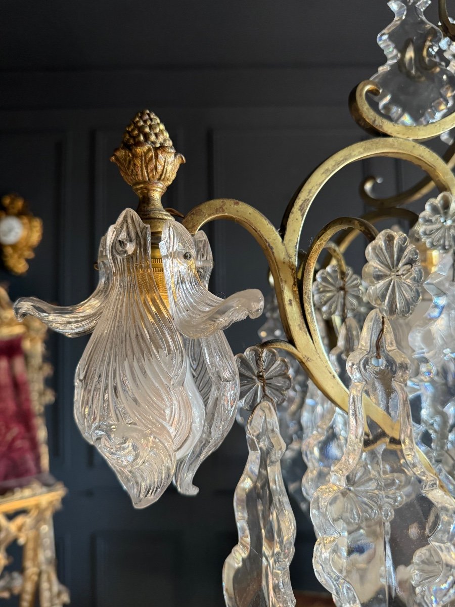 19th Century Cage Chandelier In Crystal And Gilded Bronze (good Quality) -photo-1