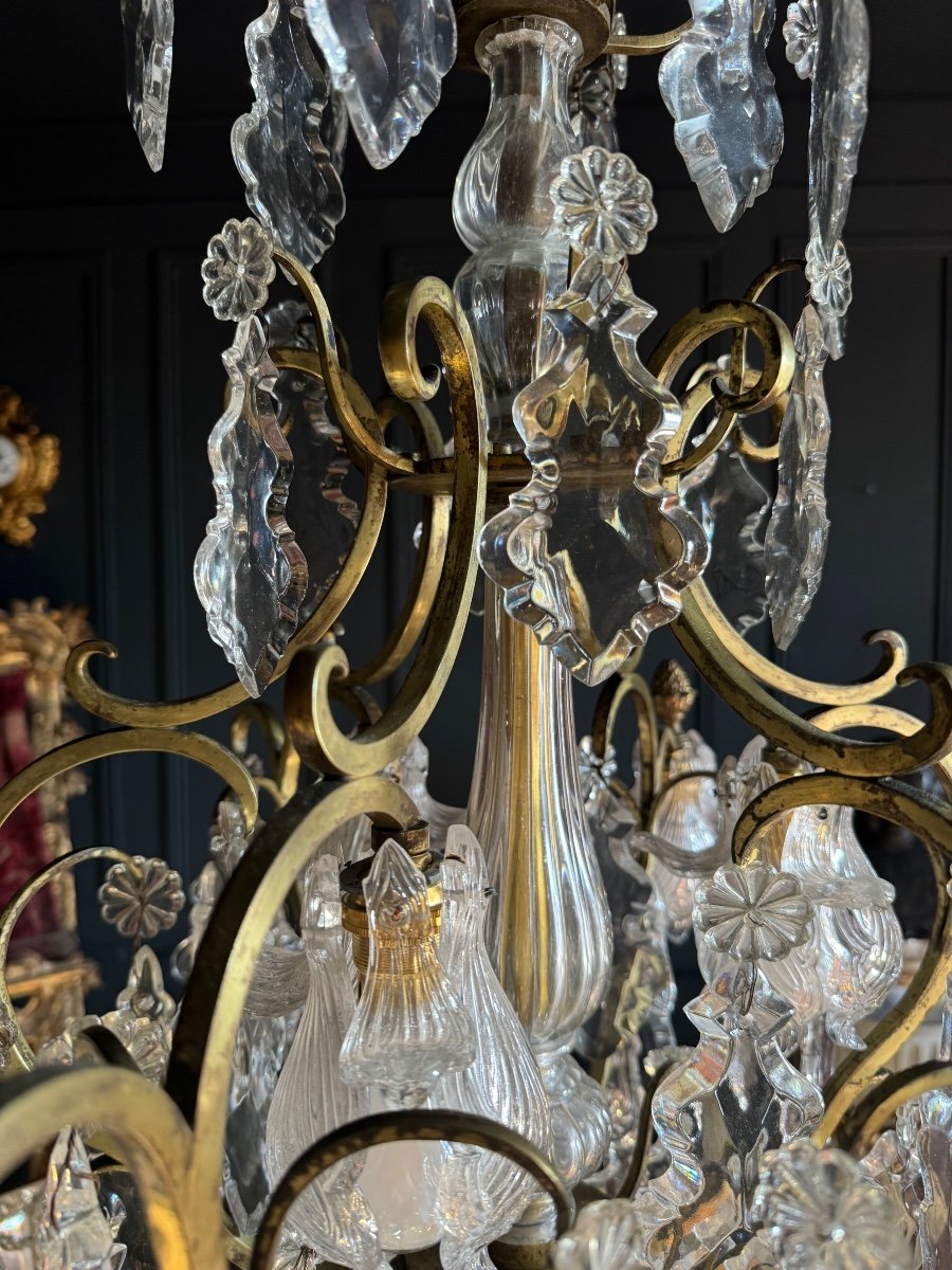 19th Century Cage Chandelier In Crystal And Gilded Bronze (good Quality) -photo-2