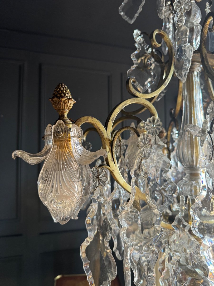 19th Century Cage Chandelier In Crystal And Gilded Bronze (good Quality) -photo-3