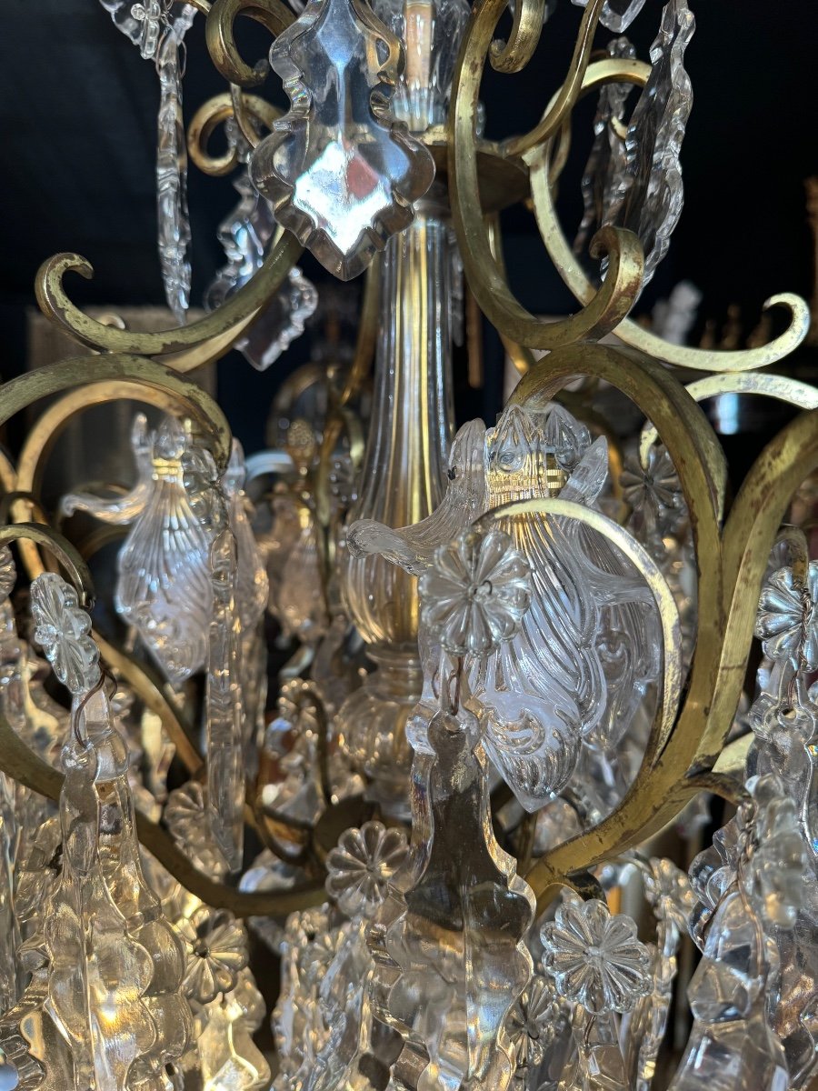 19th Century Cage Chandelier In Crystal And Gilded Bronze (good Quality) -photo-4