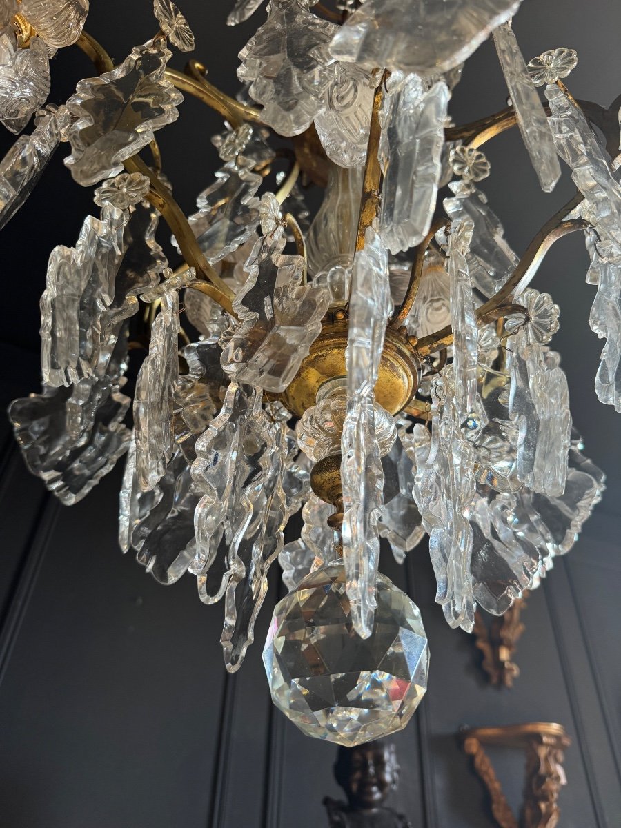 19th Century Cage Chandelier In Crystal And Gilded Bronze (good Quality) -photo-6