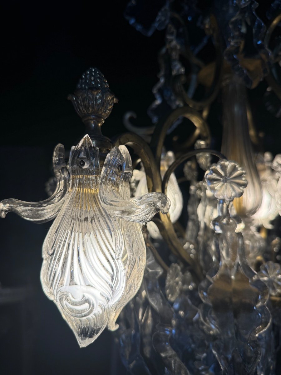 19th Century Cage Chandelier In Crystal And Gilded Bronze (good Quality) -photo-7