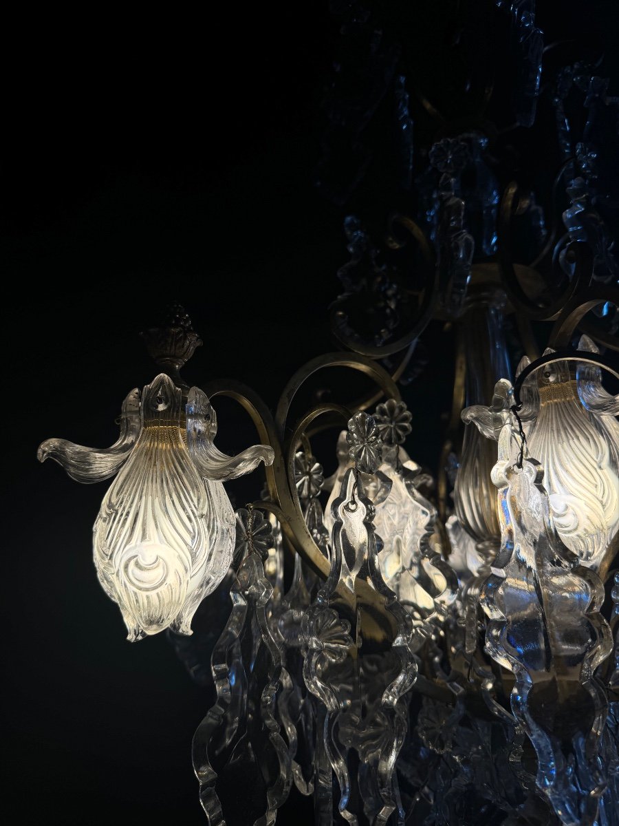 19th Century Cage Chandelier In Crystal And Gilded Bronze (good Quality) -photo-8